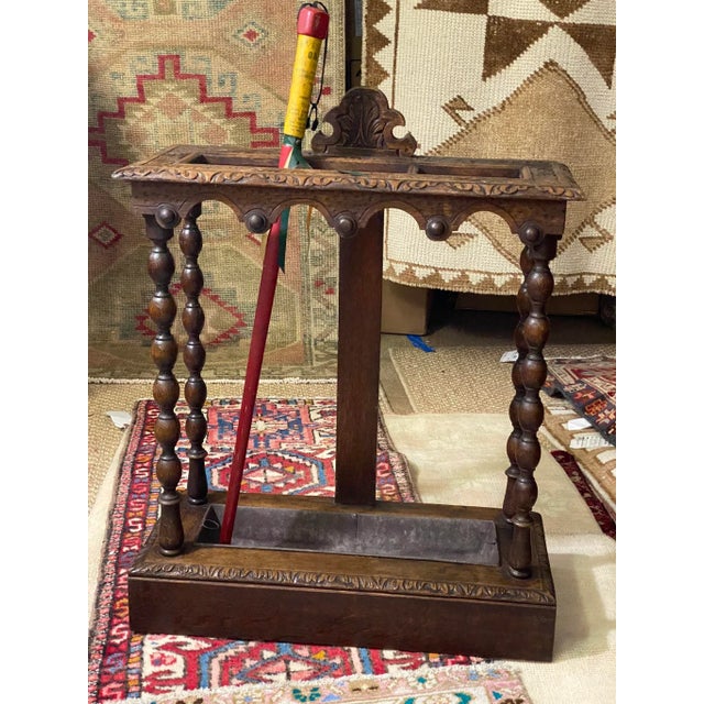Antique Circa 1860 English Bobbin Twist Carved Stick Stand For Sale - Image 6 of 13