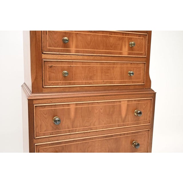 Wood Antique Georgian Yew Wood Chest on Chest of Drawers, 1930 For Sale - Image 7 of 9