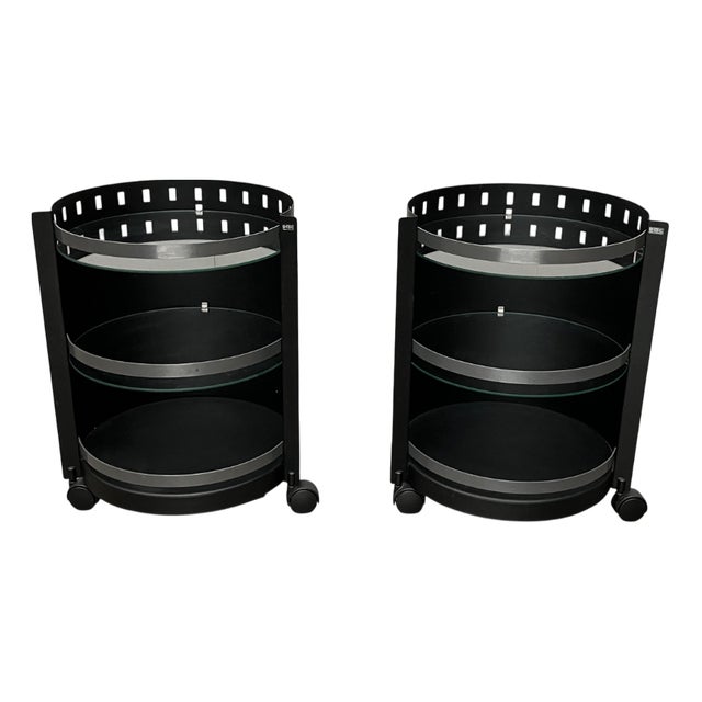 Postmodern German Rolling Metal and Glass Side Tables from D-Tec, 1980s, Set of 2 For Sale