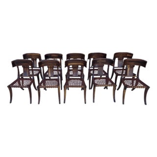 Vintage Klismos Style Solid Walnut Dining Chairs - Set of 10 For Sale