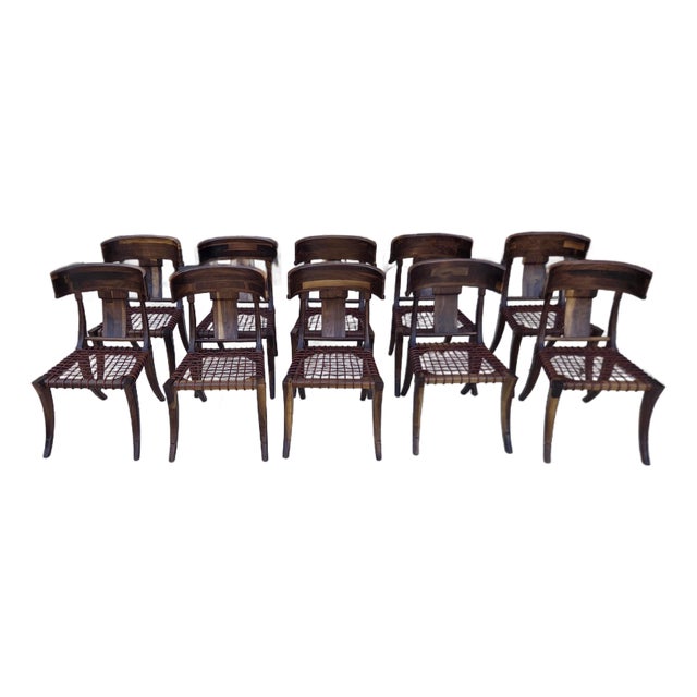 Vintage Klismos Style Solid Walnut Dining Chairs - Set of 10 For Sale