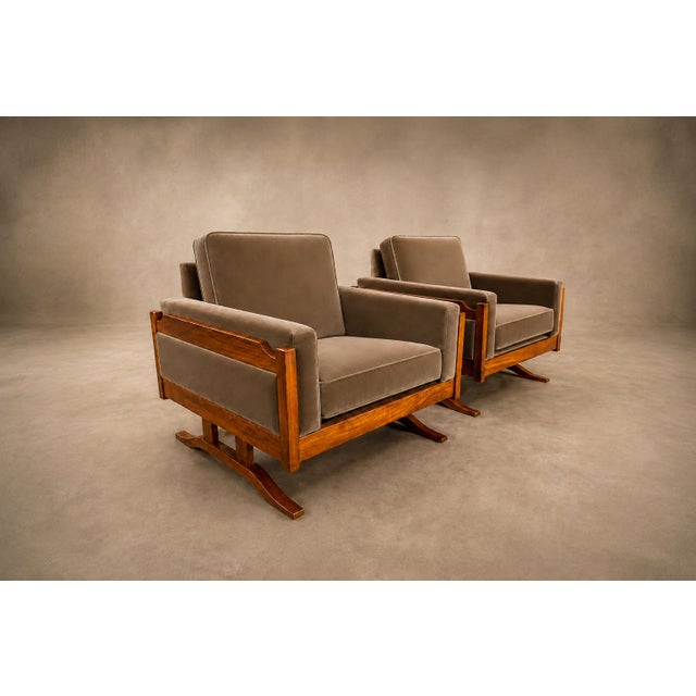 1960s Brazilian Modern Pair of Armchairs in Caviúna and Mushroom-Taupe Mohair, Novo Rumo, 1960s For Sale - Image 5 of 18