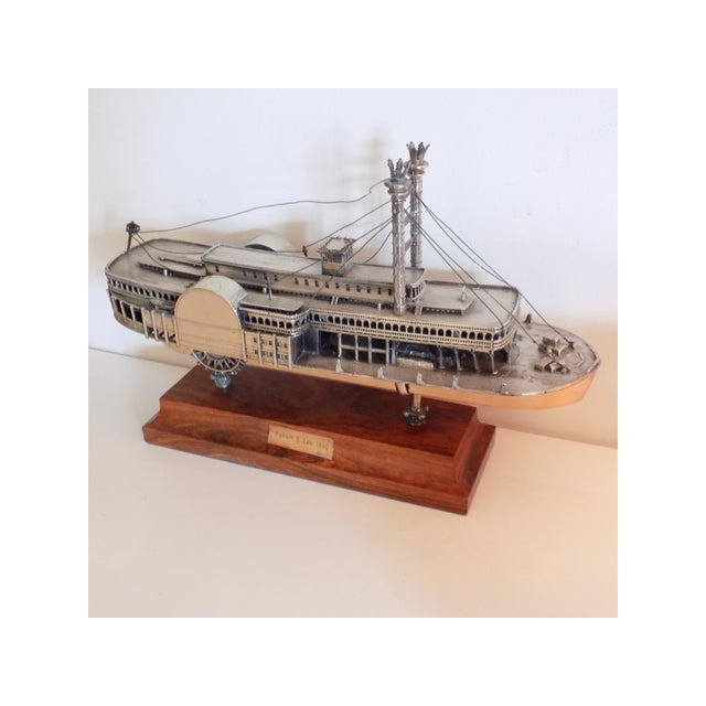 Large Vintage Italian Silver 800 Steamboat Statue with Wooden Base by Robert E. Lee, 1970s For Sale - Image 3 of 12
