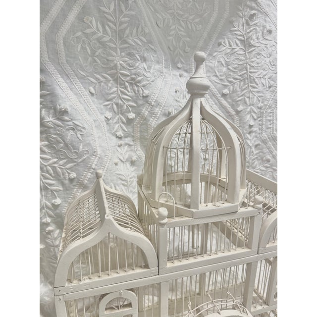 French Country 1960s Architectural White Decorative Birdcage With Domed Pavilion Silhouette For Sale - Image 3 of 6