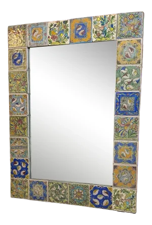 Large Hand Painted Ceramic Tile Mirror