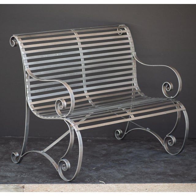 English English Garden Bench Seat of Painted Wrought Iron With Scrollwork Design For Sale - Image 3 of 10