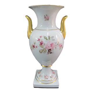 Hutscehnreuther German Hand Painted Porcelain Urn Shaped Floral Vase For Sale