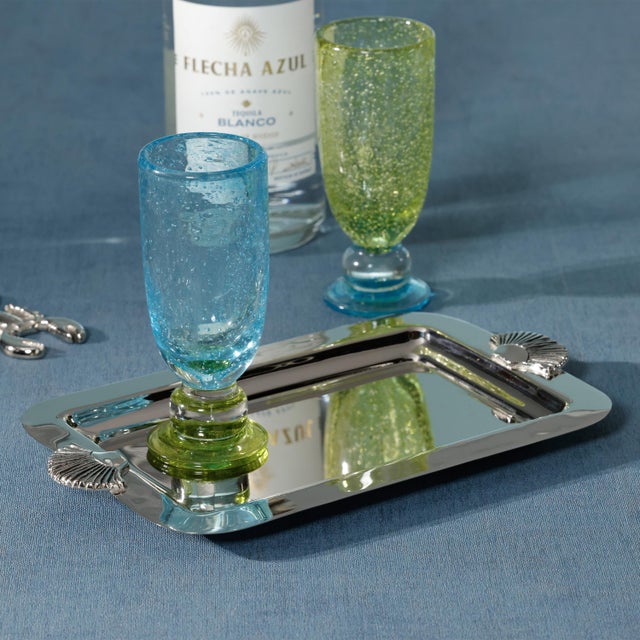 Cap Ferrat Fan Shell Design Serving Tray, Polished Nickel