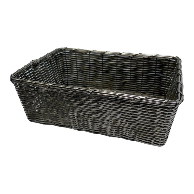 Woven Silver Plate Basket For Sale