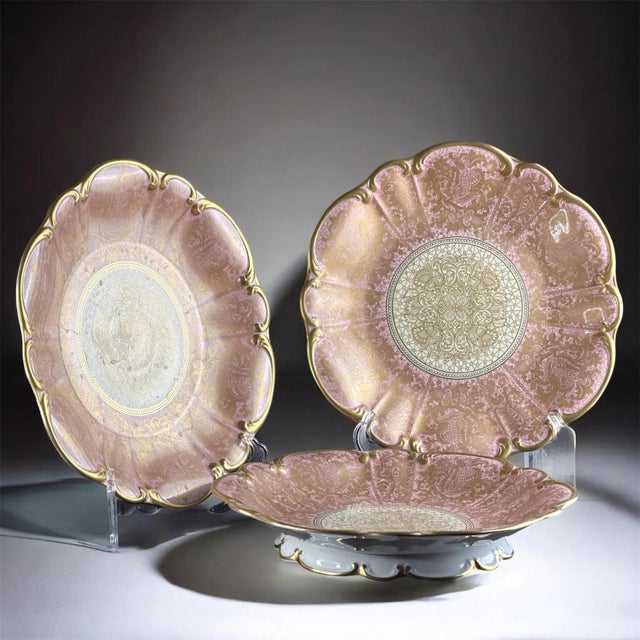 Pink Lustre and Gold Rococo Plates, 1930s, Set of 3 For Sale - Image 3 of 12