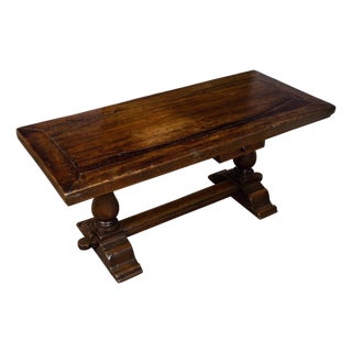 Early Italian 19th Century Walnut Table with Trestle Base and Single Drawer For Sale