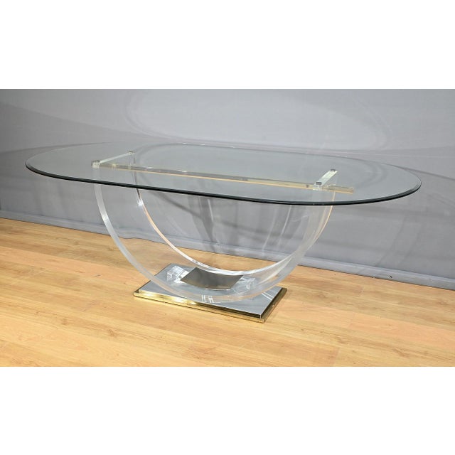 Elegant glass table designed by the famous American designer Charles Hollis Jones for the Belgian manufacturer Belgo Chrom...