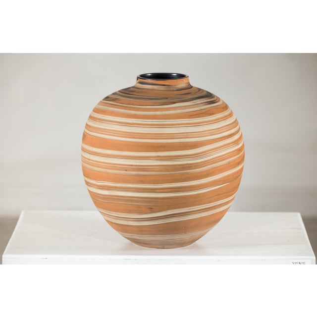 Artisan Hand-Thrown Ceramic Vase with Layered Earth-Tone Slip Decoration For Sale - Image 10 of 18