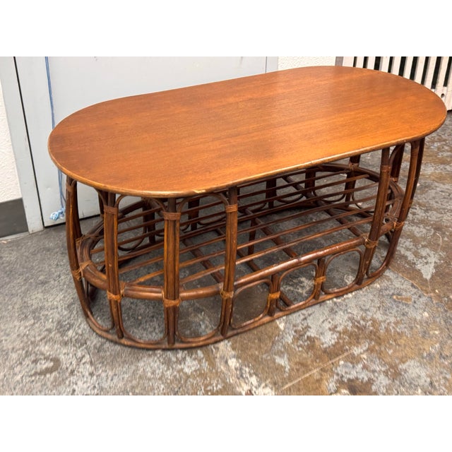 Brown Italian Rattan & Wood Coffee Table, Circa 1970's For Sale - Image 8 of 12