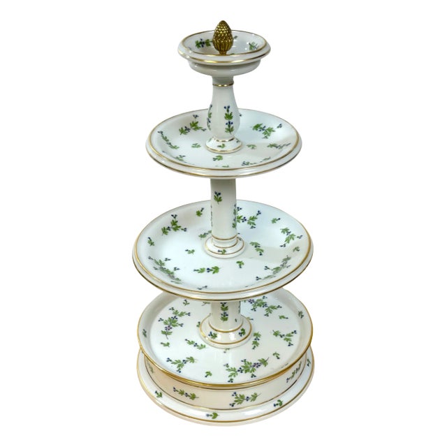Old Paris Porcelain & Gilt Bronze 'Forget Me Not' Four Tiered Compote/Tazza For Sale