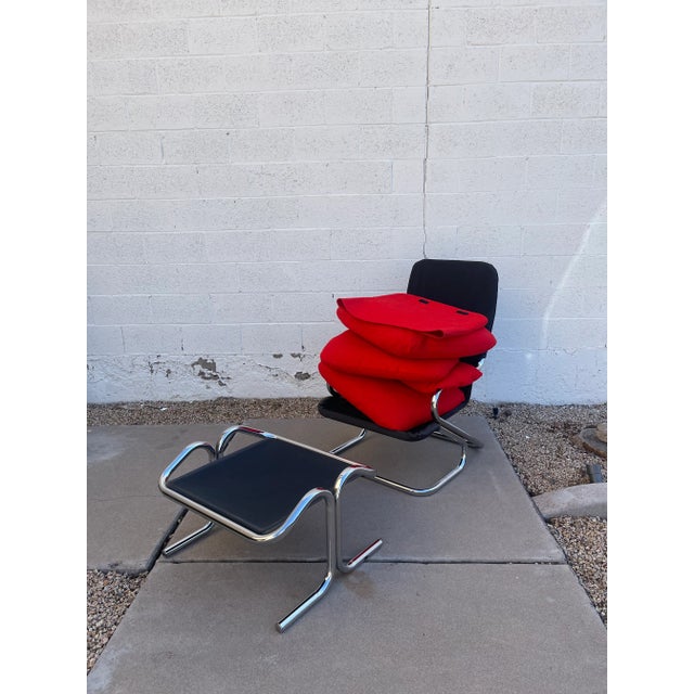 1970s Arcadia High-Back Chrome Steel Framed Chair and Ottoman Designed by Byron Botker for Landes For Sale - Image 11 of 12