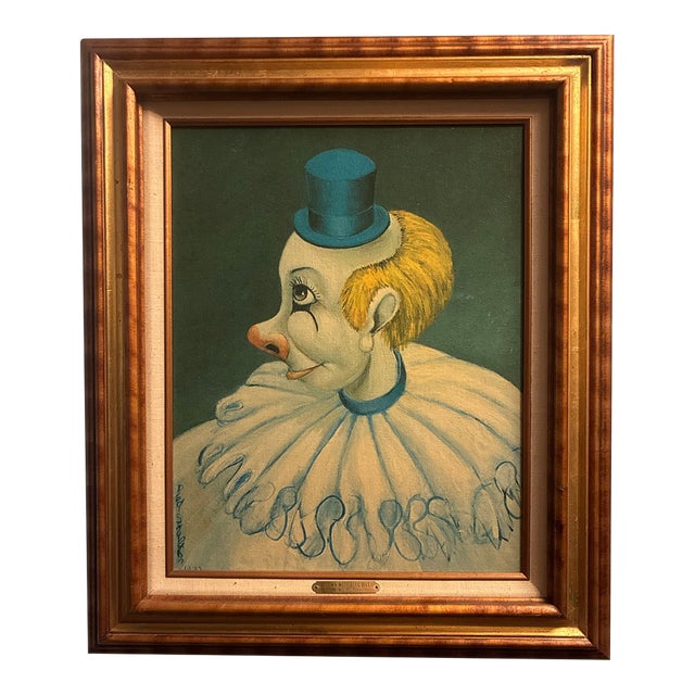 Clown With Bkue Hat by Ref Skelton. Print on Camvas For Sale