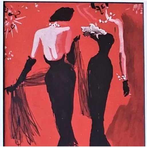 Mid-Century Modern 1948 French Fashion Prints-Benito,set of 2, Matted For Sale - Image 3 of 8
