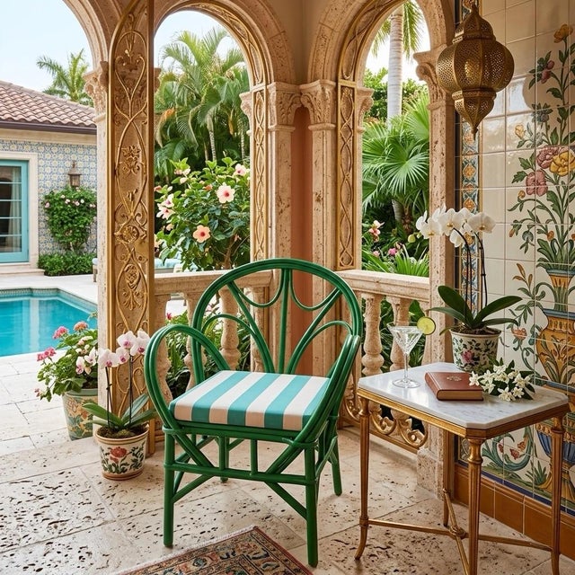 2000 - 2009 Vintage Moroccan Style Bentwood Armchair in Garden Green For Sale - Image 5 of 10