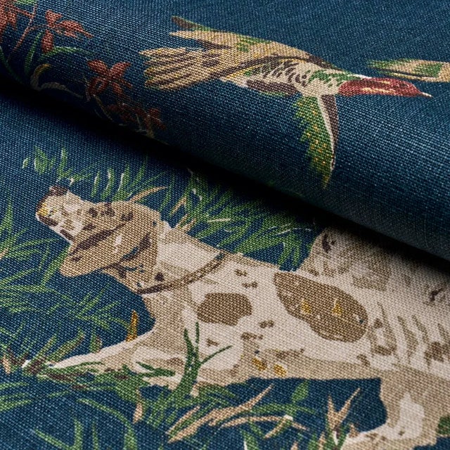 2020s Schumacher Pointers Fabric In Indigo For Sale - Image 5 of 5