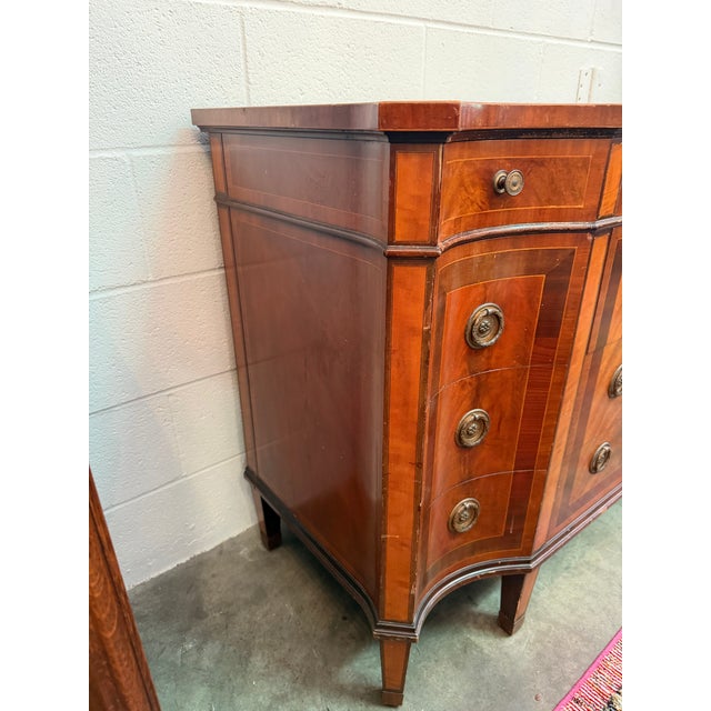 An exceptional, custom bench-made vintage Hepplewhite style mahogany breakfront sideboard buffet by the illustrious New...