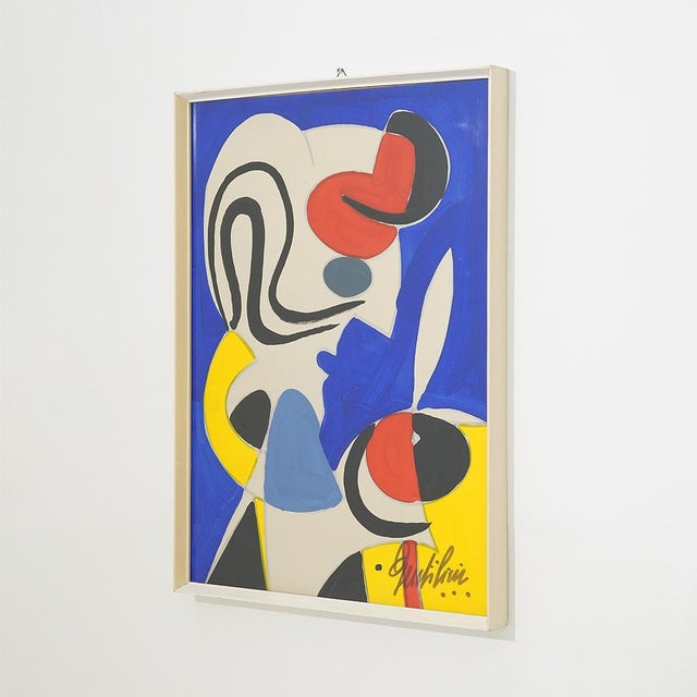Aldo Gentilini, Composition, Tempera on Cardboard, 1970s For Sale - Image 3 of 10