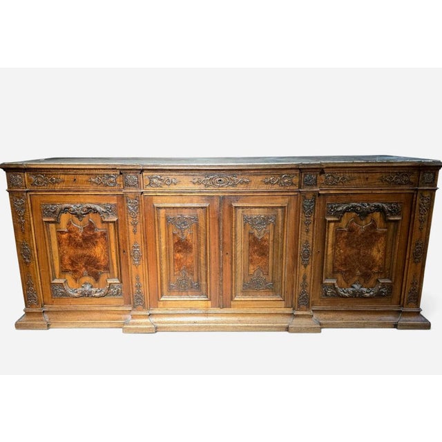 Magnificent French sideboard or serving counter crafted from light fruitwood during the 19th century, distinguished by its...