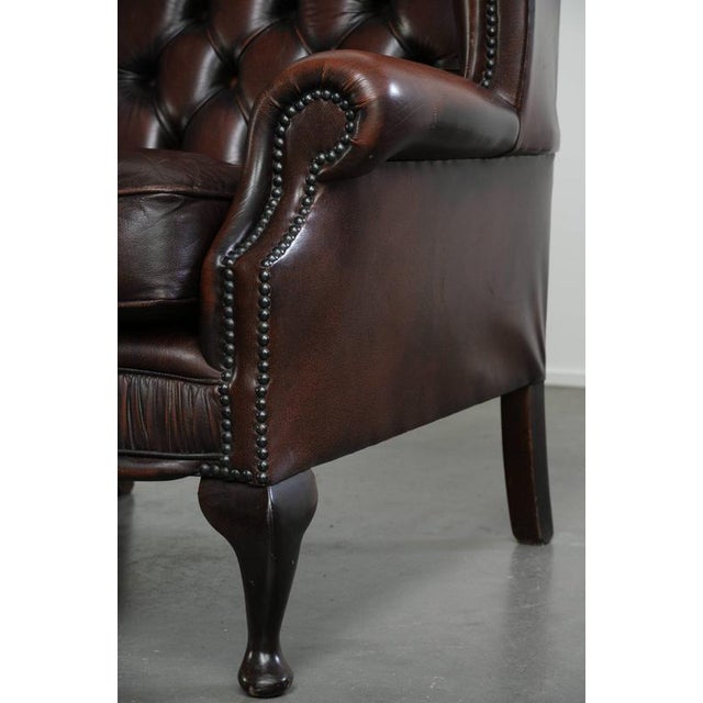 Brown English Chesterfield Cowhide Wing Armchairs, Set of 2 For Sale - Image 8 of 12