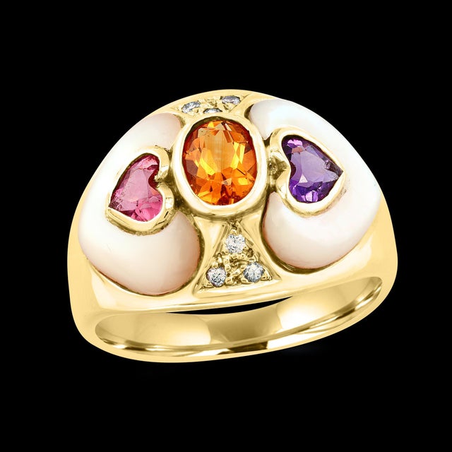 Modern Diamond, Citrine, Blue Topaz Ring in 18 Karat Yellow Gold 7.9 Gm, Size 7 For Sale - Image 3 of 8