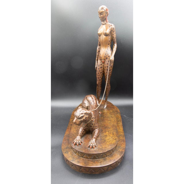 1980s Erte - La Femme À La Panthère - Signed & Numbered Art Deco Bronze Sculpture -15" For Sale - Image 4 of 10