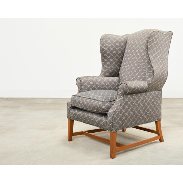Slate Gray Pair of Midcentury English Georgian Style Wingback Chairs For Sale - Image 8 of 17