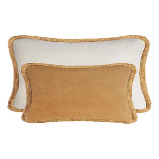 Couple Happy Pillow Camel and White Velvet with Fringes from Lo Decor, Set of 2 For Sale