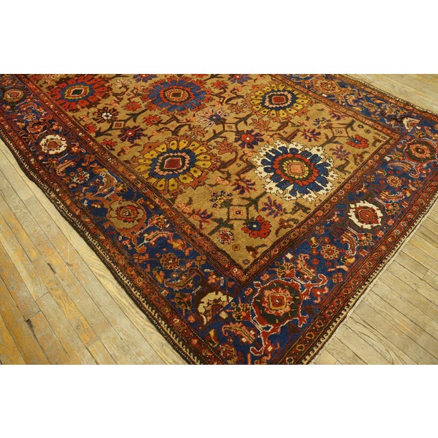 Amazing Camel Color With Geometric and Florid Design Antique Bakhtiari Rug For Sale - Image 9 of 12