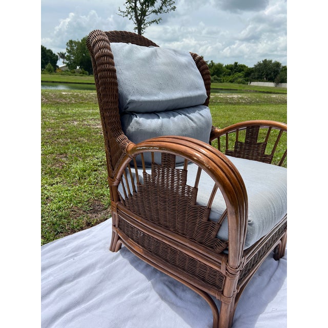 Mid-Century Modern Vintage Mid-Century Bielecky Brothers, Rattan, and Wicker Wingback Lounge Chair For Sale - Image 3 of 15