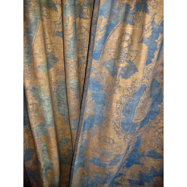 Blue Antique Fortuny Set of Curtains-Drapes and Valence For Sale - Image 8 of 17