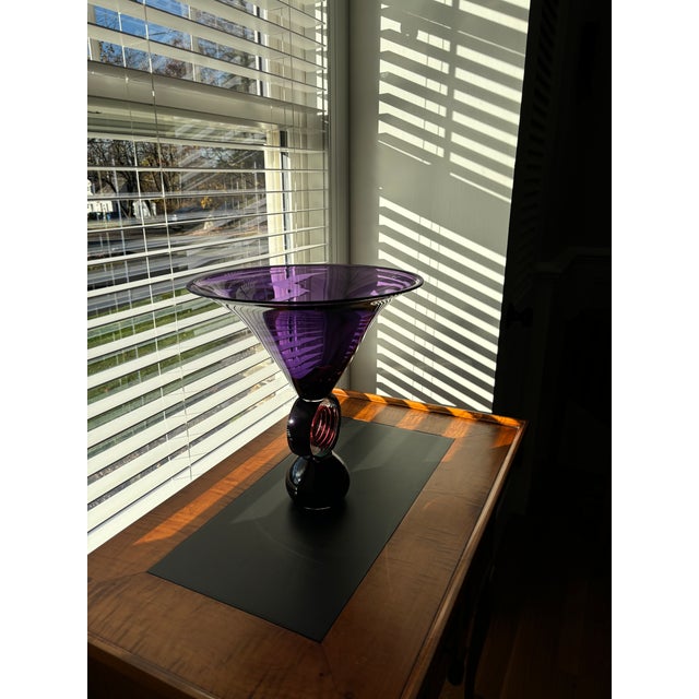 Correia Art Glass Purple Pedestal Bowl For Sale - Image 10 of 12