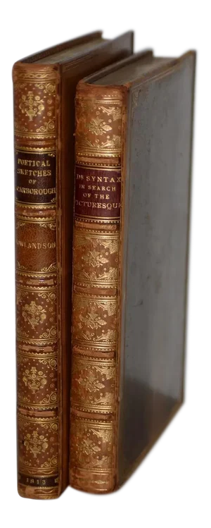Pair of Early 19th Century Leather-Bound Books W/ Engravings by Rowlandson
