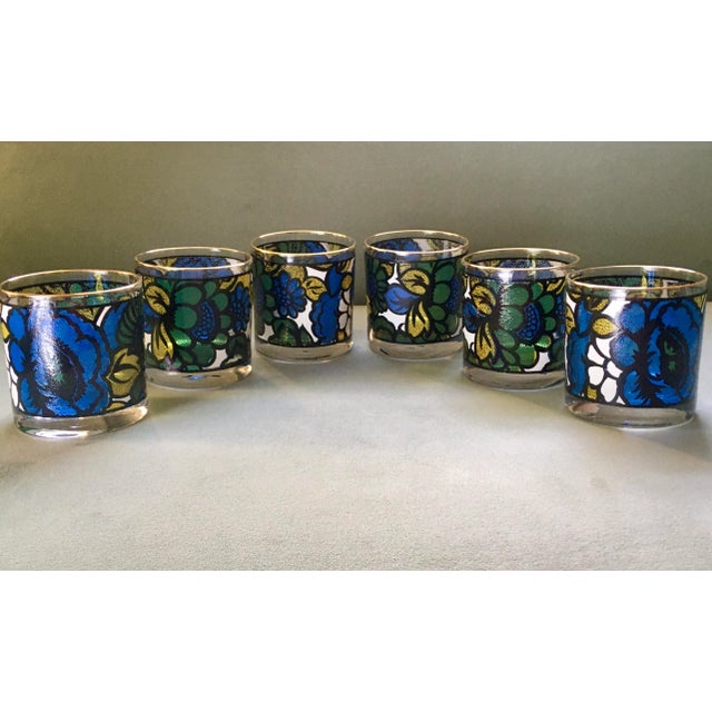 Glass Mid 20th Century Faux Stained Glass Floral Lowball Glasses- Set of 6 For Sale - Image 7 of 13