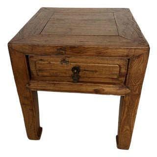 Antique Elm Low Stool With Storage Drawer For Sale