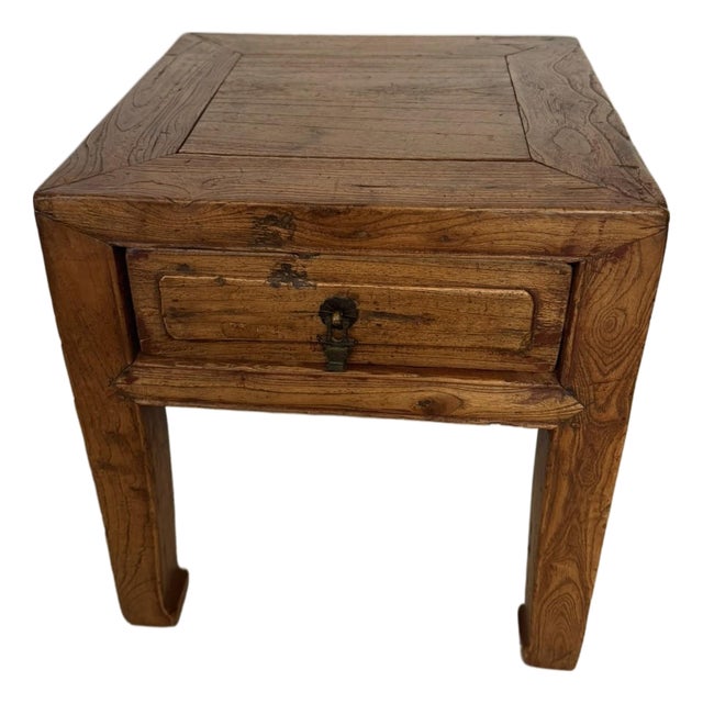 Antique Elm Low Stool With Storage Drawer For Sale