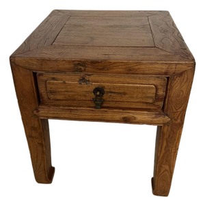 Antique Elm Low Stool With Storage Drawer