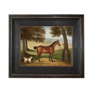 "Horse and Dog in Landscape" Contemporary Reproduction Print on Canvas, Framed