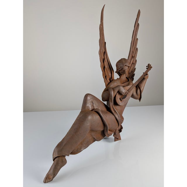 Spanish Renaissance Revival Forged Iron Angel Sculpture Playing Lute, 1920s For Sale - Image 13 of 18