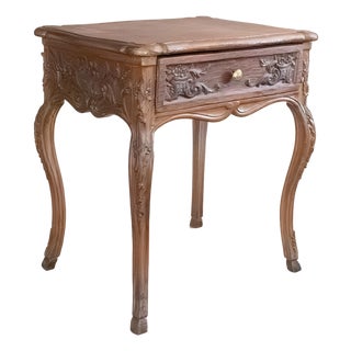 19th Century French Carved Oak Side Table With Drawer For Sale