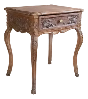 19th Century French Carved Oak Side Table With Drawer