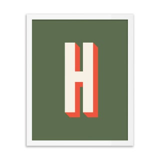 Alphabet Series in Olive, Letter H by Pencil & Paper in White Frame, XS Art Print For Sale