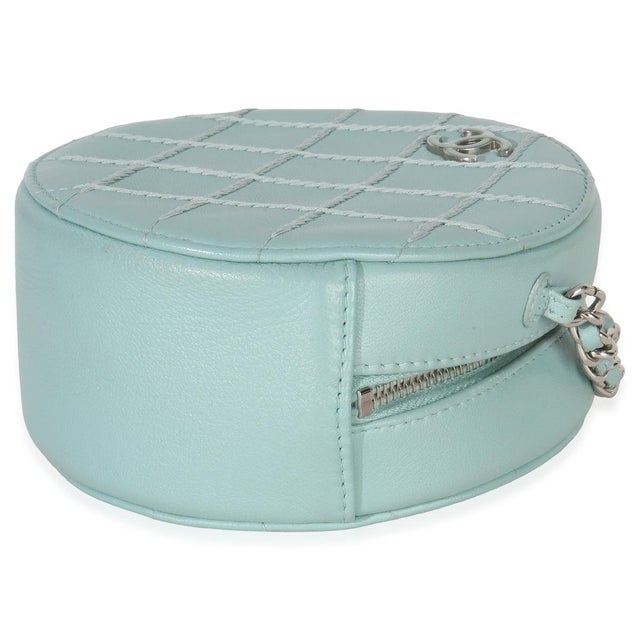 Animal Skin Teal Ultimate Stitch Lambskin Round Clutch On Chain For Sale - Image 7 of 9