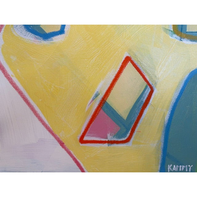 Textile Large Contemporary Abstract Acrylic Painting – Sunny Yellow & Teal Mosaic Expressionism For Sale - Image 7 of 11