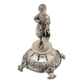 Silver Toothpick Holder with Child and Umbrella For Sale