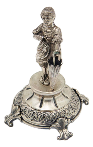 Silver Toothpick Holder with Child and Umbrella